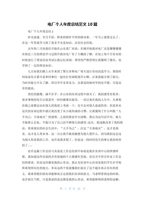 电厂个人年度总结范文10篇