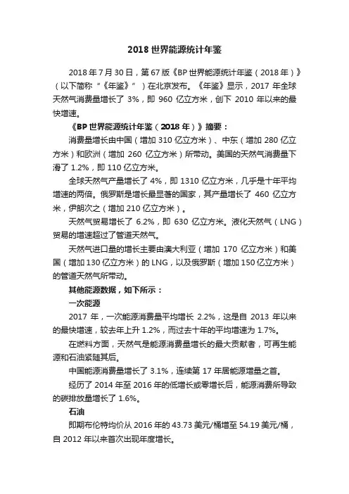 2018世界能源统计年鉴