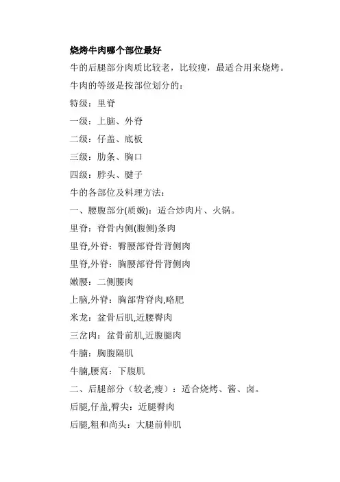 烧烤牛肉哪个部位最好
