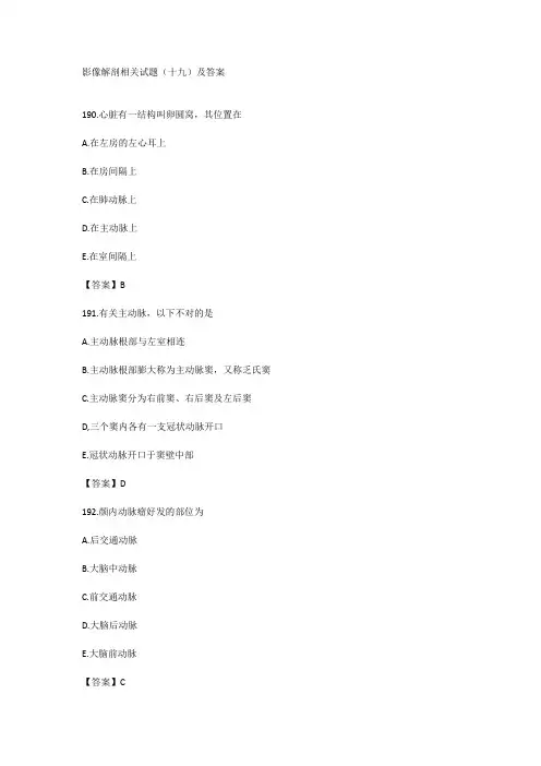 影像解剖相关试题(十九)及答案