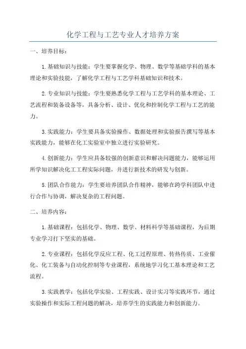 化学工程与工艺专业人才培养方案