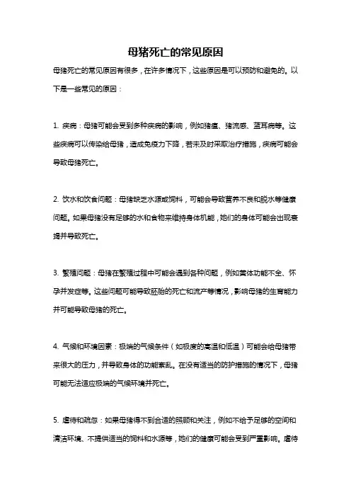 母猪死亡的常见原因