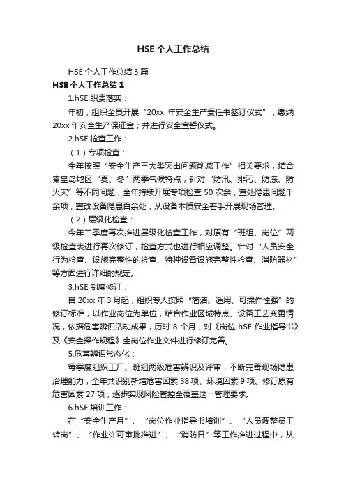 HSE个人工作总结3篇