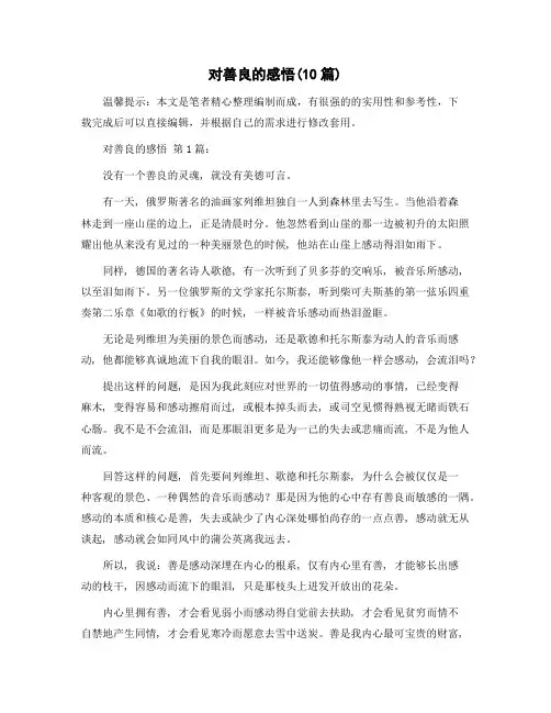 对善良的感悟(10篇)精选范文