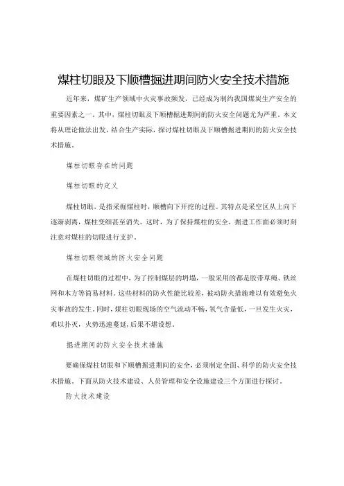 煤柱切眼及下顺槽掘进期间防火安全技术措施