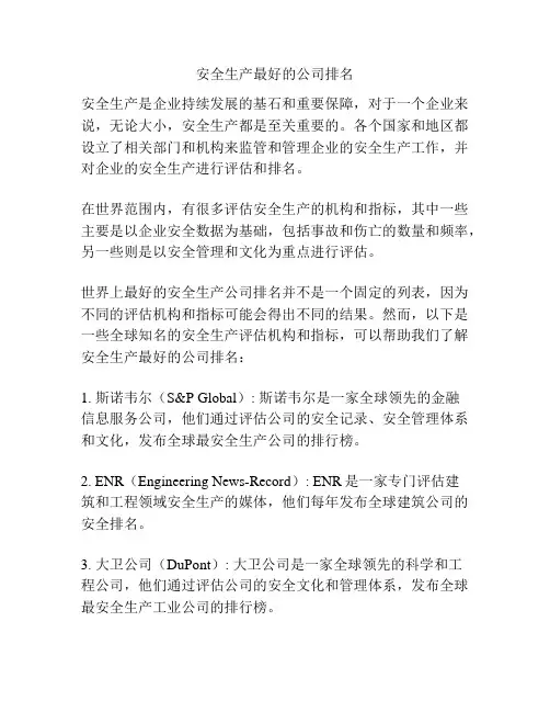 安全生产最好的公司排名