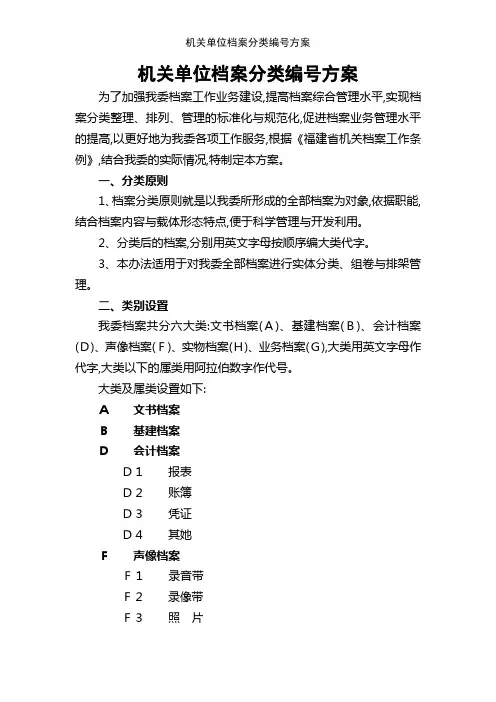 机关单位档案分类编号方案