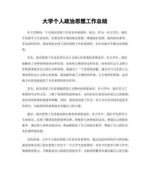 大学个人政治思想工作总结