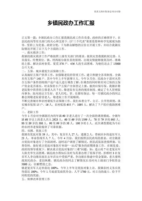 乡镇民政办工作汇报