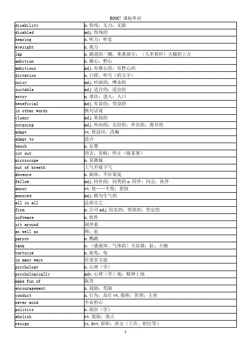 高中英语选修7课标词汇 单词表