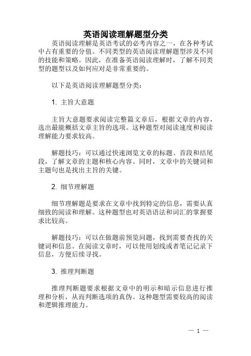 英语阅读理解题型分类