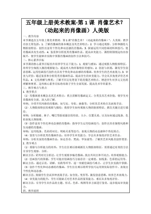 五年级上册美术教案-第1课肖像艺术？(动起来的肖像画)人美版