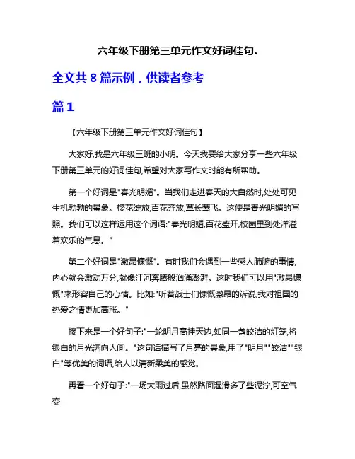 六年级下册第三单元作文好词佳句.