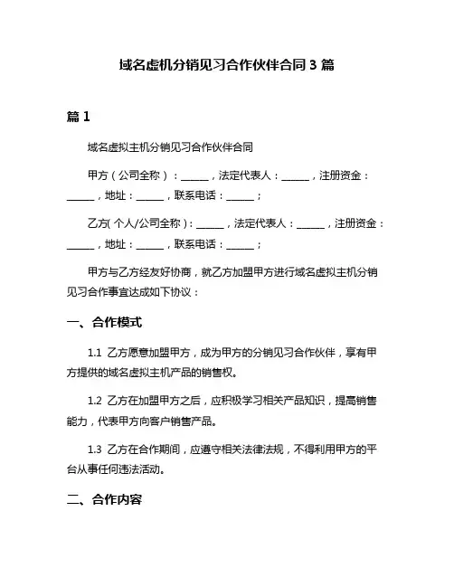 域名虚机分销见习合作伙伴合同3篇
