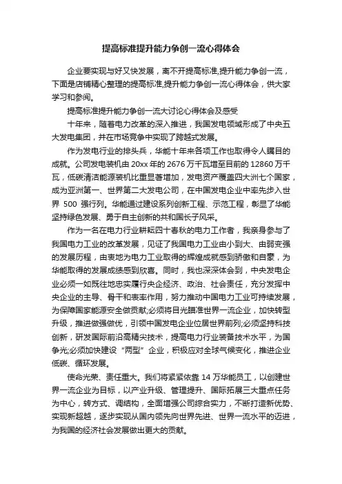 提高标准提升能力争创一流心得体会