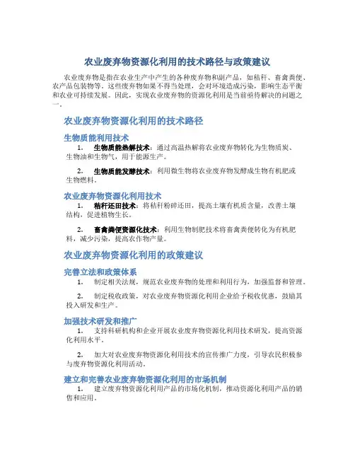 农业废弃物资源化利用的技术路径与政策建议