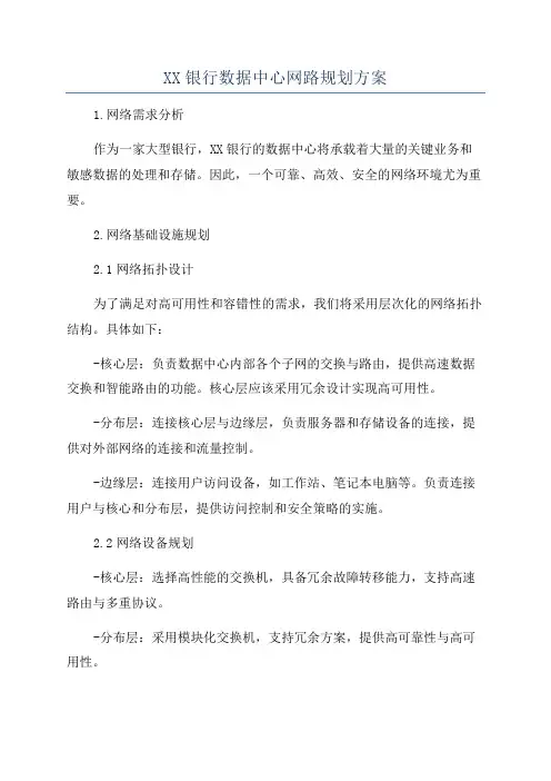 XX银行数据中心网路规划方案
