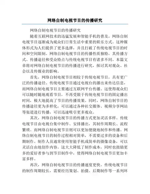 网络自制电视节目的传播研究