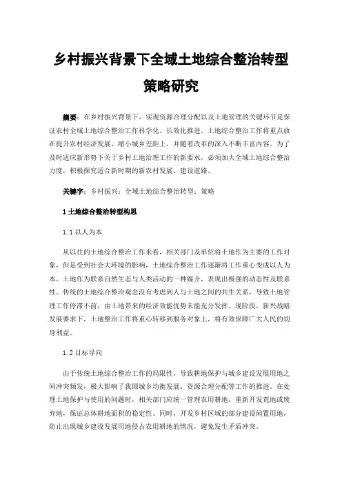 乡村振兴背景下全域土地综合整治转型策略研究