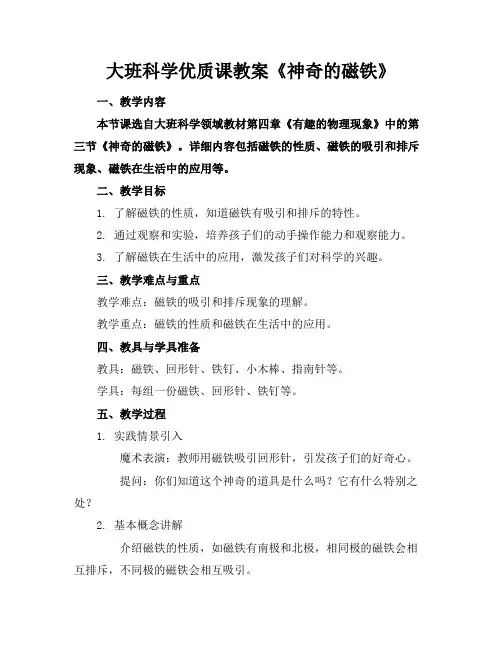 大班科学优质课教案《神奇的磁铁》