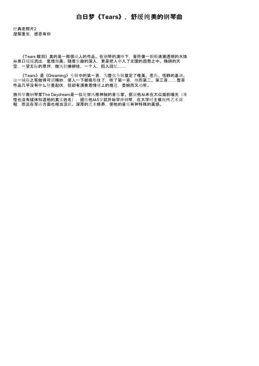 白日梦《Tears》，舒缓纯美的钢琴曲