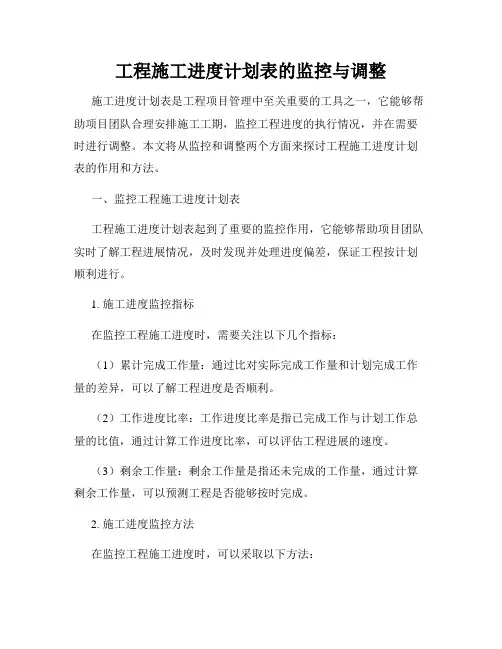 工程施工进度计划表的监控与调整