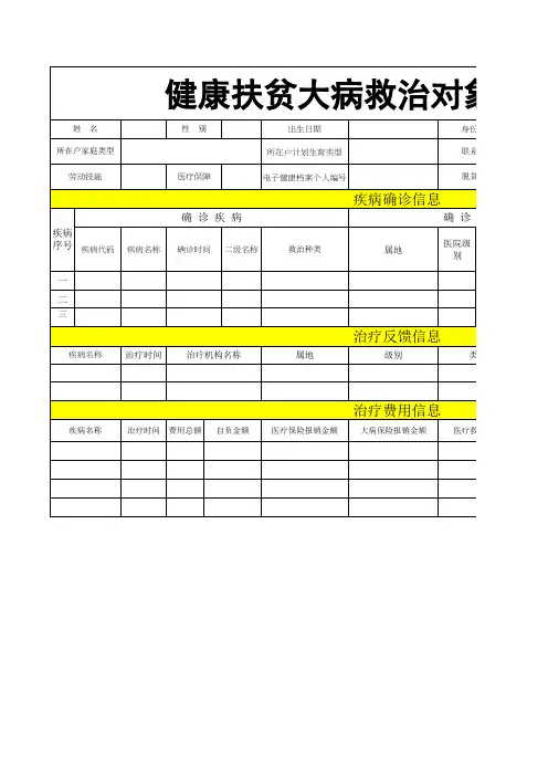 健康扶贫大病救治对象台账表