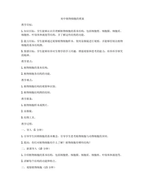 初中植物细胞的教案