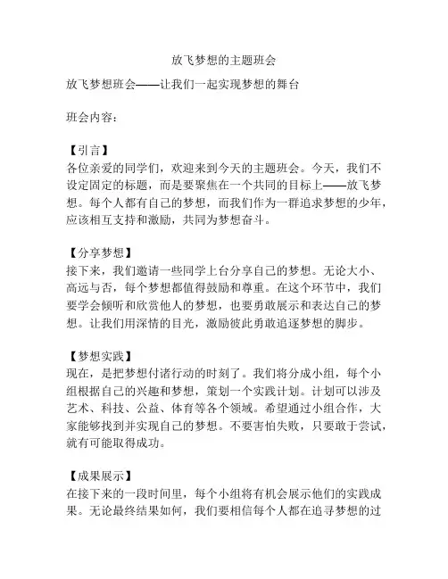 放飞梦想的主题班会