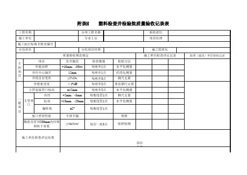 附录H 塑料检查井检验批质量记录表EXCEL