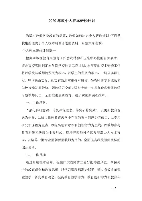 2020年度个人校本研修计划