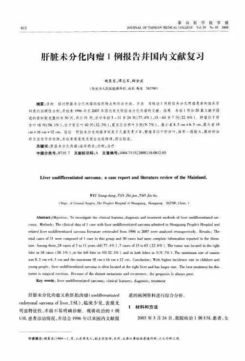 肝脏未分化肉瘤1例报告并国内文献复习