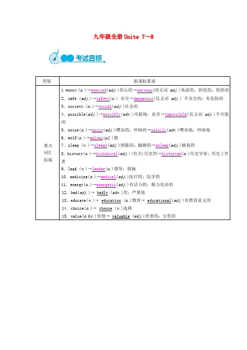 中考英语教材一本通 九全 Unit 7-8