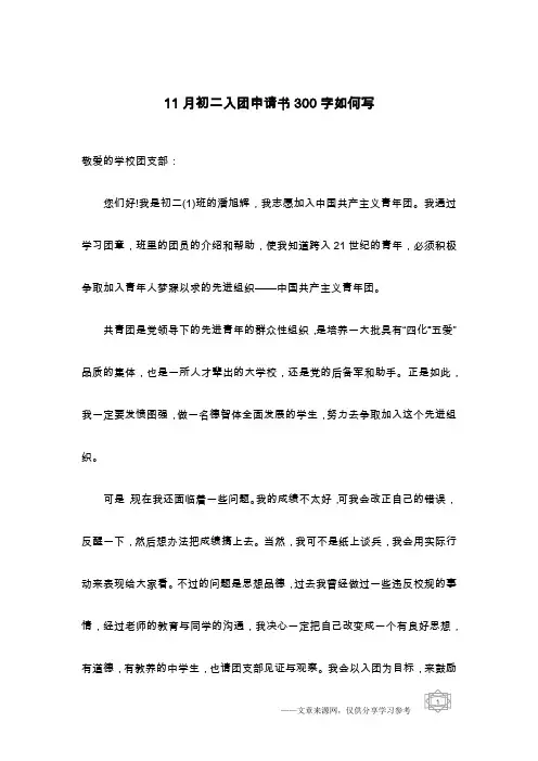 11月初二入团申请书300字如何写