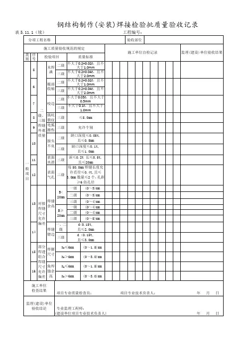 钢结构制作(安装)焊接检验批质量验收记录