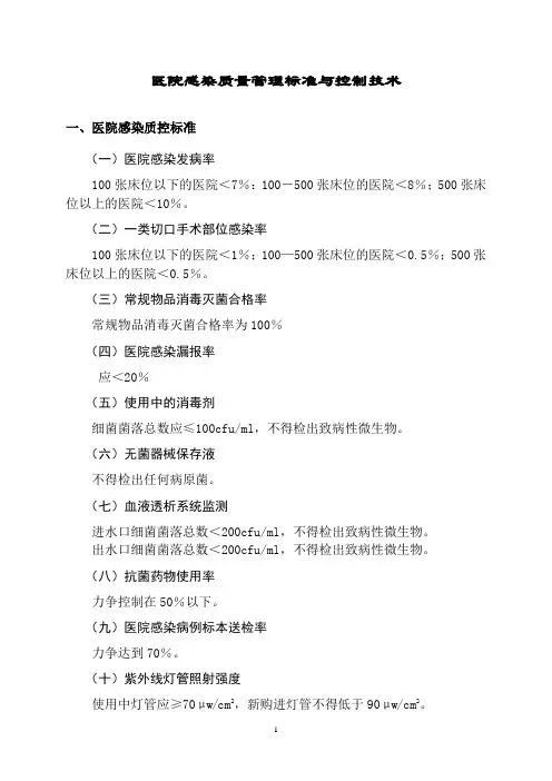 医院感染质量管理标准与控制技术
