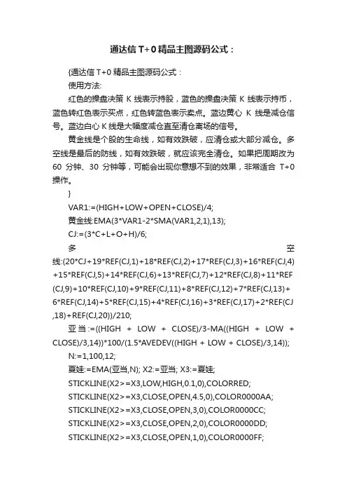通达信T+0精品主图源码公式：