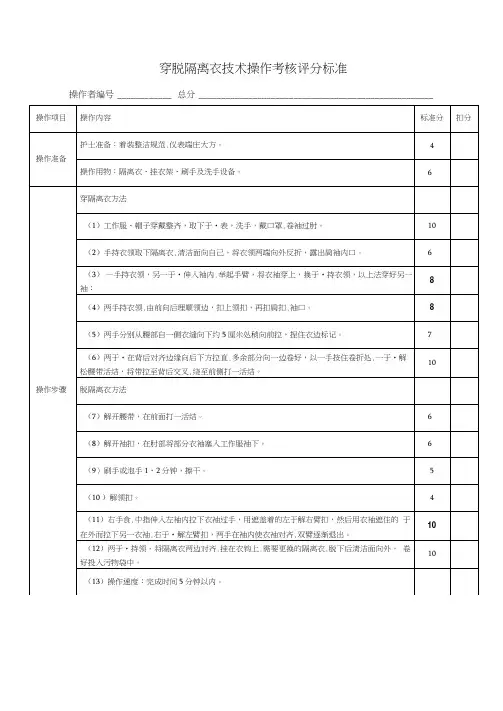 穿脱隔离衣技术操作考核评分标准【精华】