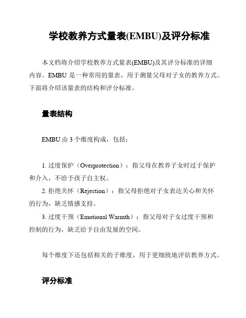 学校教养方式量表(EMBU)及评分标准