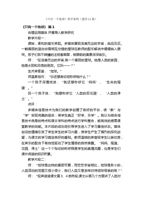 《只有一个地球》教学案例（通用14篇）