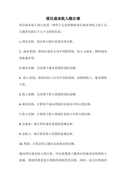 项目成本收入统计表