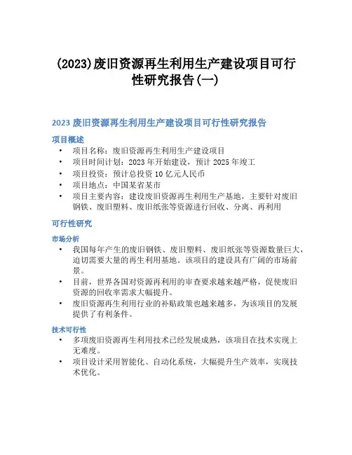 (2023)废旧资源再生利用生产建设项目可行性研究报告(一)