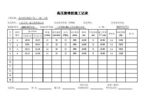 高压旋喷桩施工记录