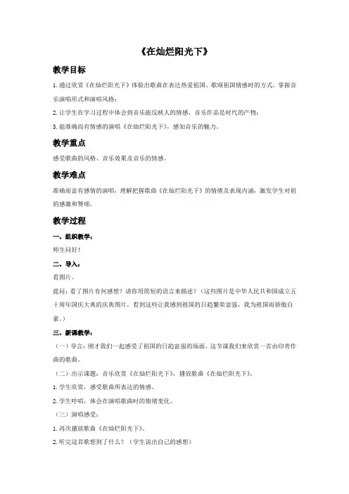 《在灿烂阳光下》教案1
