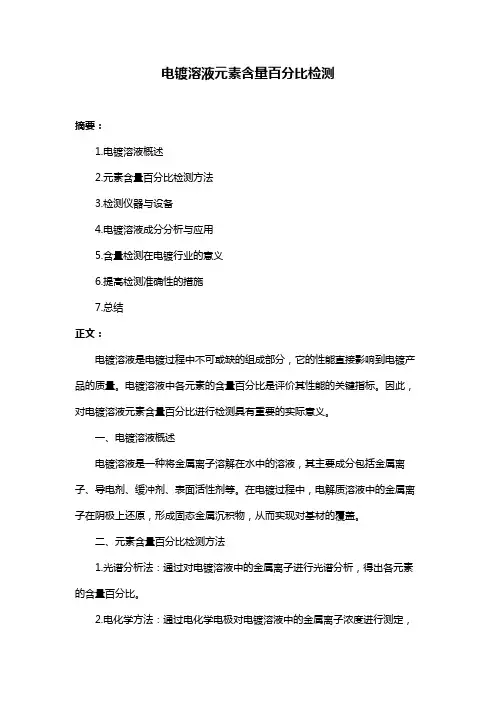 电镀溶液元素含量百分比检测