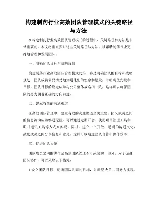  构建制药行业高效团队管理模式的关键路径与方法