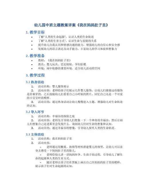 幼儿园中班主题教案详案《我在妈妈肚子里》