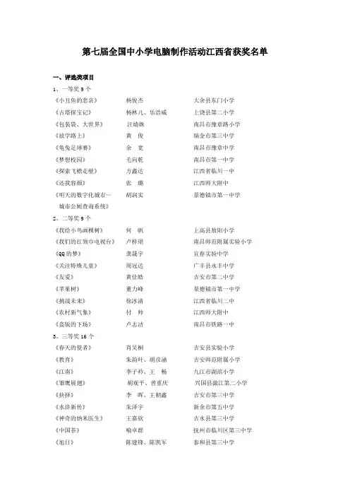 第七届全国中小学电脑制作活动江西省获奖名单