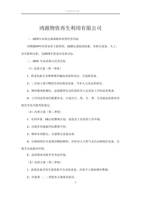 2015年公司年度经营计划书