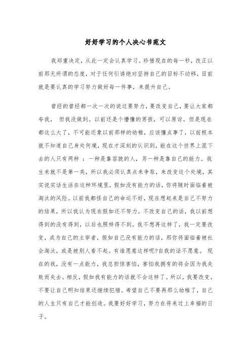 好好学习的个人决心书范文（2篇）